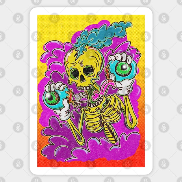 Psychedelic Skeleton holding eyeballs Sticker by silentrob668